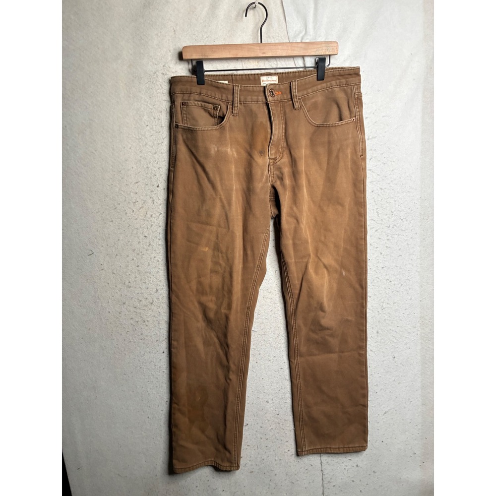 Weatherproof Vintage Mens Fleece Lined Canvas Pants Brown Regular Fit 34x32